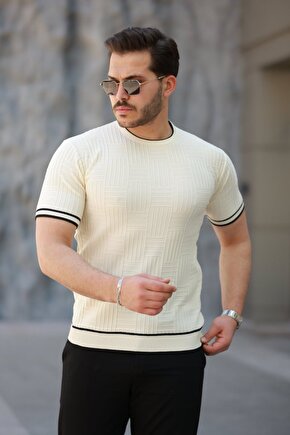 Erkek Jakarlı Ribanalı Kısa Kollu T-shirt