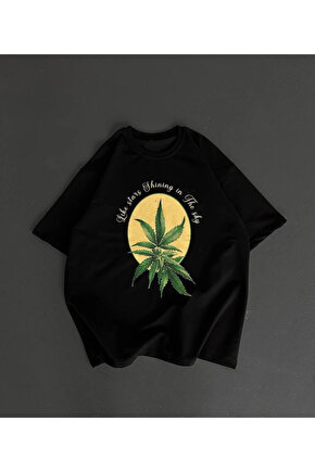 Ön Ve Arka Baskılı Oversize Bisiklet Yaka T-shirt- Siyah