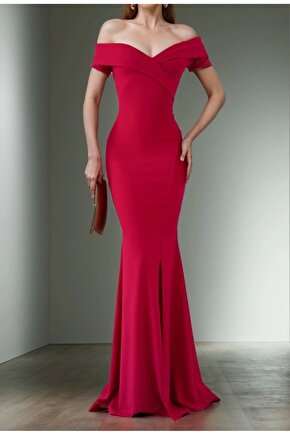 Kadın Dalgıç Kumaş Kayık Yaka Ve Dekolte Detaylı Elbise