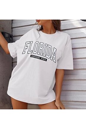 Bisiklet Yaka Baskılı Tshirt Beyaz