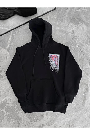 MDB Uzun Kol Kapşonlu Ön Ve Arka Baskılı weathirt iyah