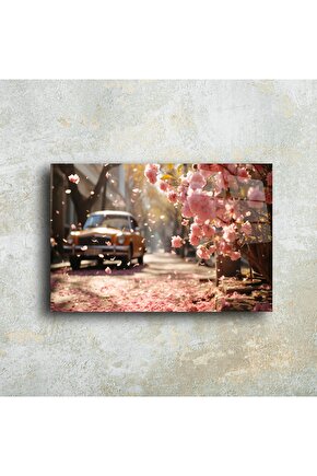 Vintage Çiçekli Manzaralı Cam Tablo