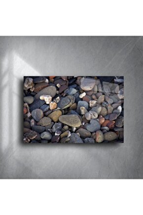 Doğal Koyu Renkli Çakıl Taşı Desenli Temperli Cam Tablo