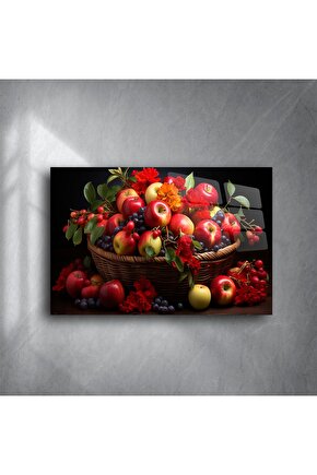 Renkli Meyve Sepeti Cam Tablo