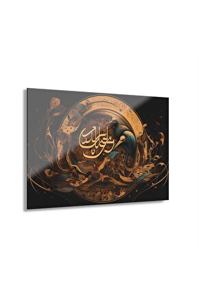 Kuşlar Arapça Yazı Kuran-ı Kerim İslam Cam Tablo Duvar Dekoru