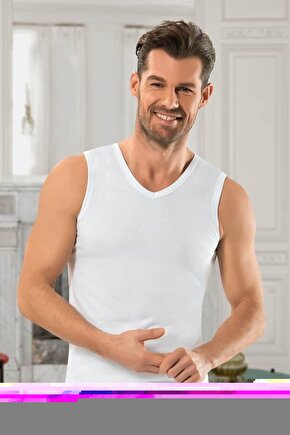 Erkek 6lı Beyaz V Yaka Sıfır Kol Pamuk Atlet 123