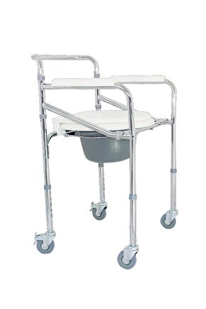 Tekerlekli Katlanabilir Klozet Yükseltici Ithal Alüminyum Gövde Hasta Tuvaleti Sandalyesi Komot