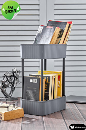 Easy 2 Katlı Çok Amaçlı Raf Kitaplık Organizer Düzenleyici (tekerleksiz) 39.5 Cm Çift Katlı Şık