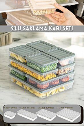 9lu Buzdolabı Düzenleyici Organizer Mikrodalga Ve Difrize Uygun Saklama Kabı Antrasit Set