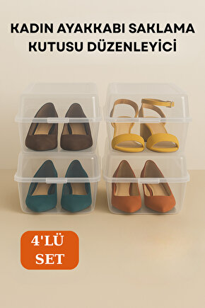 4lü Kadın Ayakkabı Koruma Kutusu Şeffaf Ayakkabı Saklama Kutusu Kadın Ayakkabı Düzenleyici