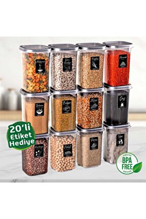 Saklama Bakliyat Erzak Kabı Kare 1200ml 12 Adet 24 Parça