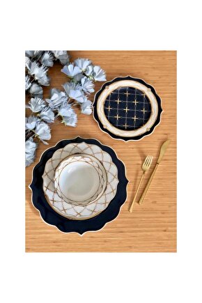 Lacivert Bone China 6 Kişilk 24 Parça Yemek Takımı MSYT0129