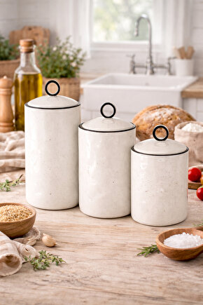 Porselen 3’lü Baharat Kavanozu Seti – Kapaklı, 3 Farklı Boy, Minimal Tasarım