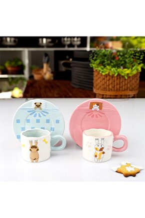 Kosova Kedi & Köpek Figürlü 2’li Seramik Kahve Fincan Seti