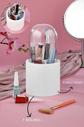 Bölmeli Makyaj Organizeri - Daisy Şeffaf Kapaklı Büyük Fırça Organizeri - MKY-172