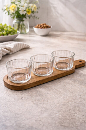 Akasya Tabanlı Cam Kase Seti 3’lü – Şeffaf Cam, Şık Sunum & Mutfak Düzeni