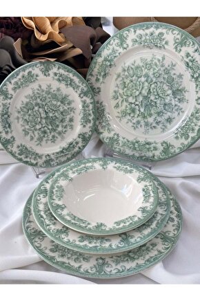 Kosova Green Rosabella Vintage Porselen 24 Parça Yemek Takımı