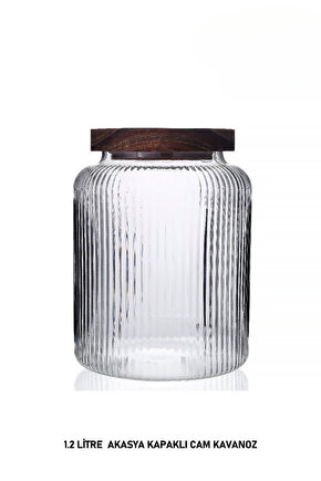 1.2 Litre Akasya Kapaklı Cam Kavanoz – Saklama Kabı, Baharat, Kahve, Bakliyat Kavanozu