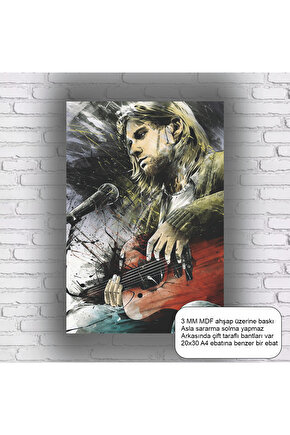 kurt cobain gitar nirvana rock müzik grubu mdf tablo retro ahşap poster