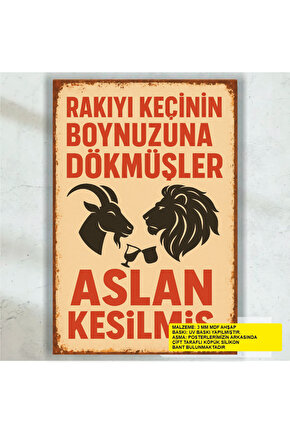 keçi aslan kesilmiş komik esprili sözler duvar yazıları retro ahşap poster
