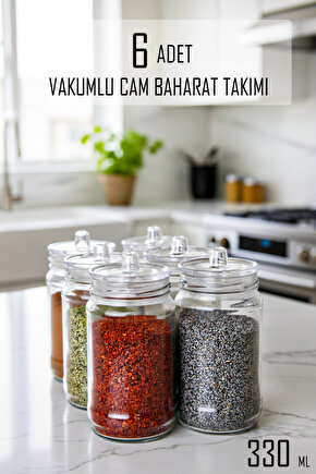 6 Adet Kulplu Ve Vakum Kapaklı Cam Baharat Takımı
