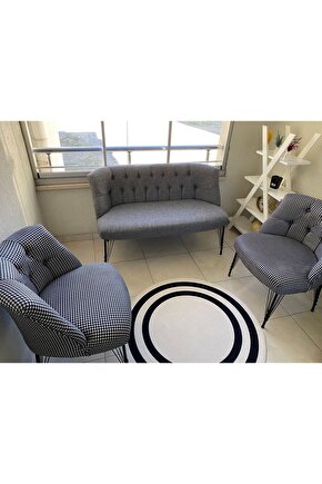 Nev elizzn garden çay seti koltuk kaz ayagı keten gri 2+1+1