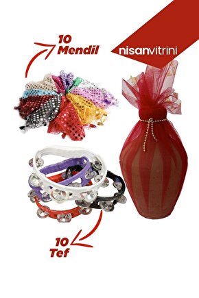 10 Adet Karışık Tef, 10 Adet Karışık Halay Mendili Ve 1 Adet Kına Gelin Testisi  21 Parça