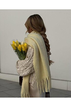 Puffy Yumuşak Dokulu Soft Atkı Omuz Şalı Soft Sarı