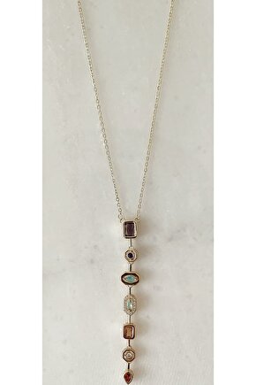 Renkli Taş 7 Element Çelik Y Kolye