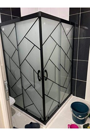 90*100 H180 Siyah Çapraz Çizgili Kumlu Duşakabin