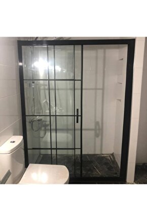 110 H:180 Siyah Profilli 6mm Siyah Çizgili Cam Duşakabin