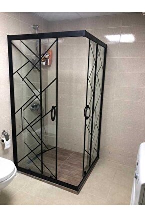 90*90 Siyah Çapraz Çizgili Duşakabin