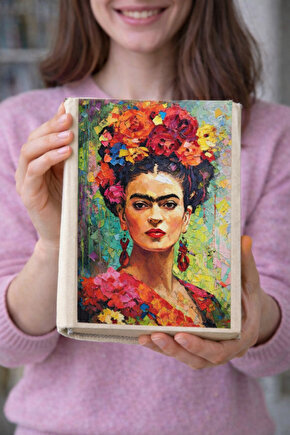 Frida Desenli Bez Kitap Kılıfı – Baskılı Kumaş Kitap Kabı, Kitap Koruyucu