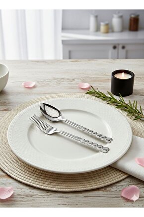 12 Parça 6 Kişilik Kalpli Yemek Kaşık -Yemek Çatalı