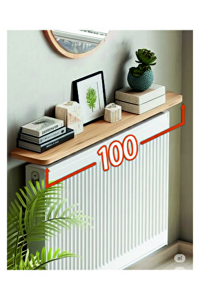 4 Köşe Oval Beyaz Petek Üstü Raf Dresuar Duvara Montajsız Kalorifer Peteği Üstü Raf 100x18cm Çam