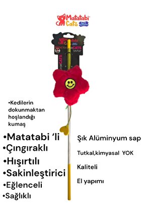 Matatabi Cats ÇİÇEK Alüminyum saplı kedi oltası(Matatabi,çıngırak ve özel hışırtı içerir.özel kumaş)