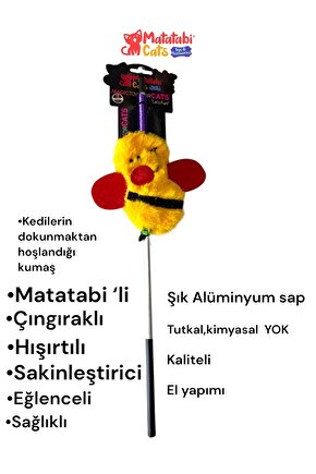 Matatabi Cats ARI Alüminyum saplı kedi oltası(Matatabi,çıngırak ve özel hışırtı içerir.özel kumaş)