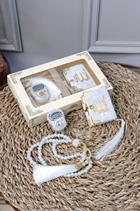 10 Adet - Taşlı Zikirmatik Tesbihmatik Kadife Kaplı Mini Kuran 99lu İnci Tesbih Seti