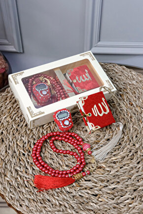 10 Adet Taşlı Zikirmatik Tesbihmatik Kadife Kaplı Mini Kuran 99lu İnci Tesbih Seti