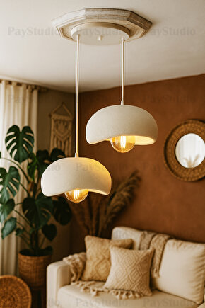 Beton Görünüm 2 Li Sarkıt Avize Bohem Modern Rustik (E27 Ampul Hediyedir.)