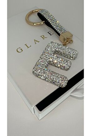 Zirkon Taşlı Simli Lüks E Harf Anahtarlık