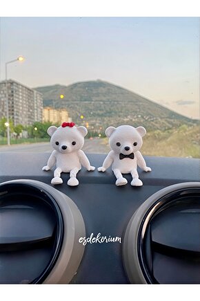 Sevimli Çift 2li Ayılar - Torpido Aksesuar - Araç Torpido Süsü - Oto Aksesuar