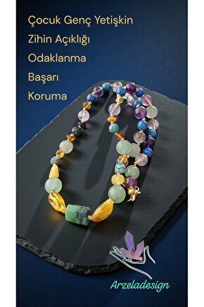 Doğal Taş Damla Kehribar Kolye Celik Aventurin Lapis Lazuli Apatit Florit Ametist Odak ve Başarı