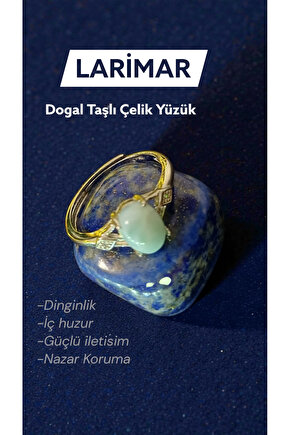Doğal Tas Larimar Yüzük Çelik Ayarlanabilir Ölçü
