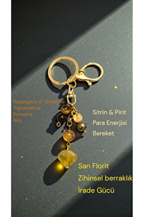 Doğal Taş Sarı Florıt Anahtarlık (BEREKET VE KORUMA)
