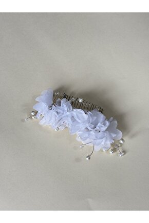 İnci Dokunuşlu Beyaz Çiçekli Gelin Nişan Lohusa Saç Tarak Tokası