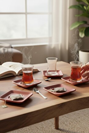 Gül Kurusu Mat Cam Çay Takımı 12 Parça 6 Kişilik