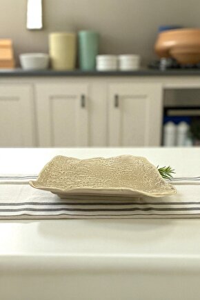 Wood 25 cm Porselen Dikdörtgen Gondol Kayık Tabak Sushi Tabağı