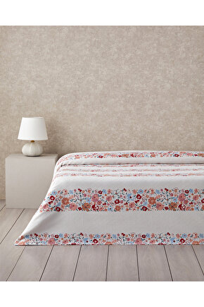 Vintage Floral Baskılı Pamuklu Tek Kişilik Pike 150x220 cm Somon