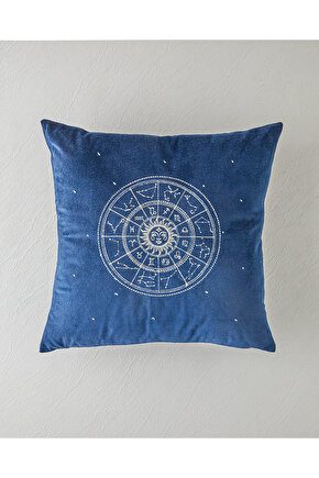 Zodiac Kadife Nakışlı Kırlent Kılıfı 45x45 cm Lacivert